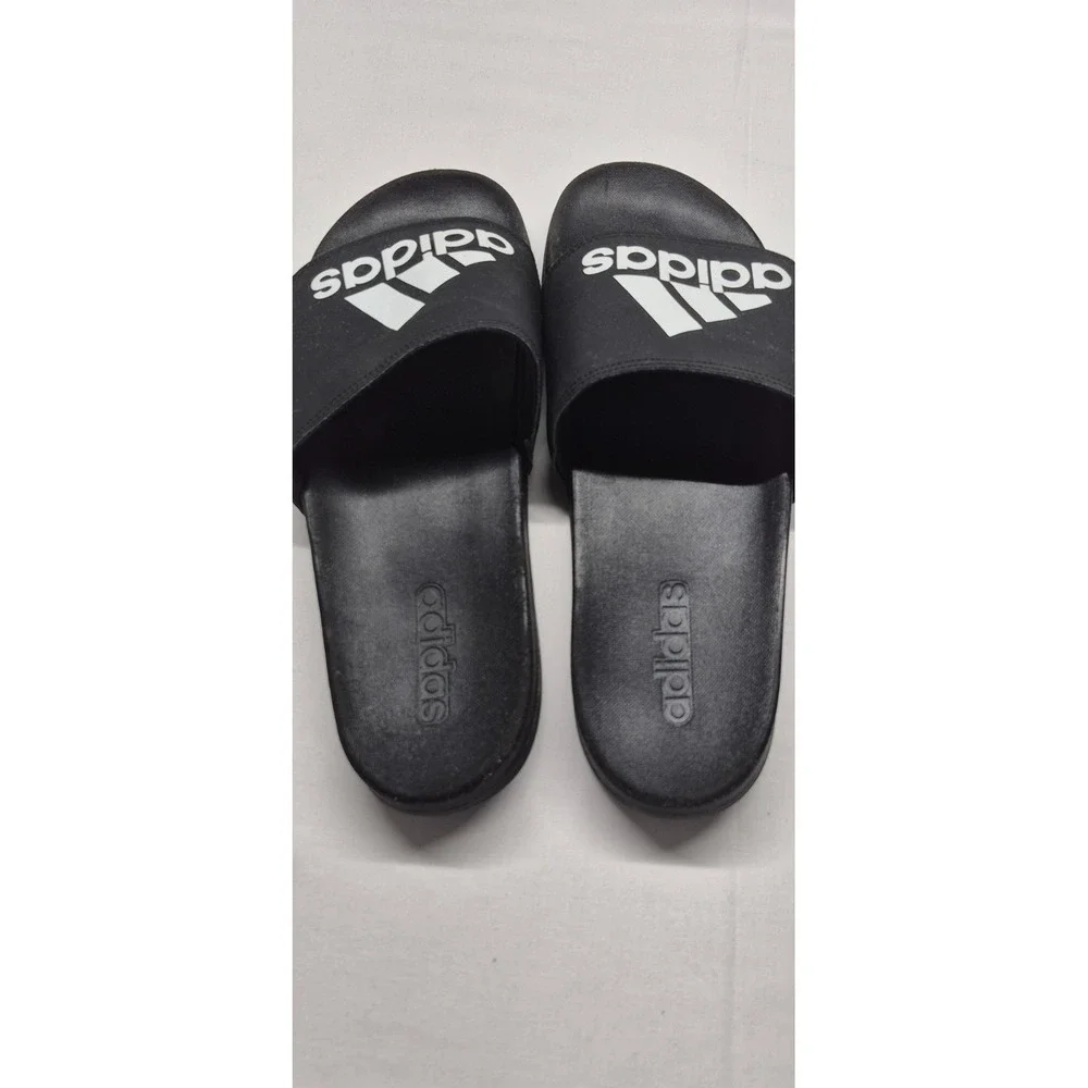 Adidas men's unisex black slides white logo shower sandals size 12‎